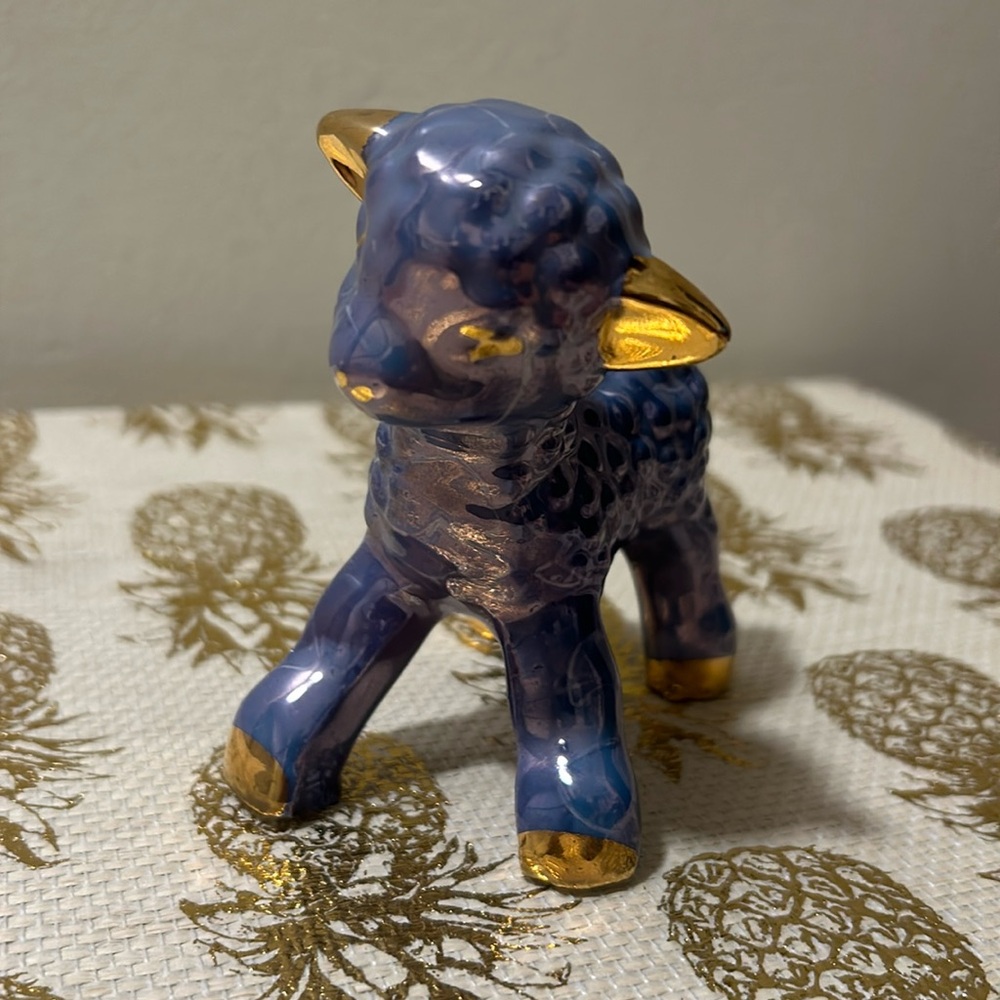 MCM Ceramic Lamb Figurine - Blue and Gold